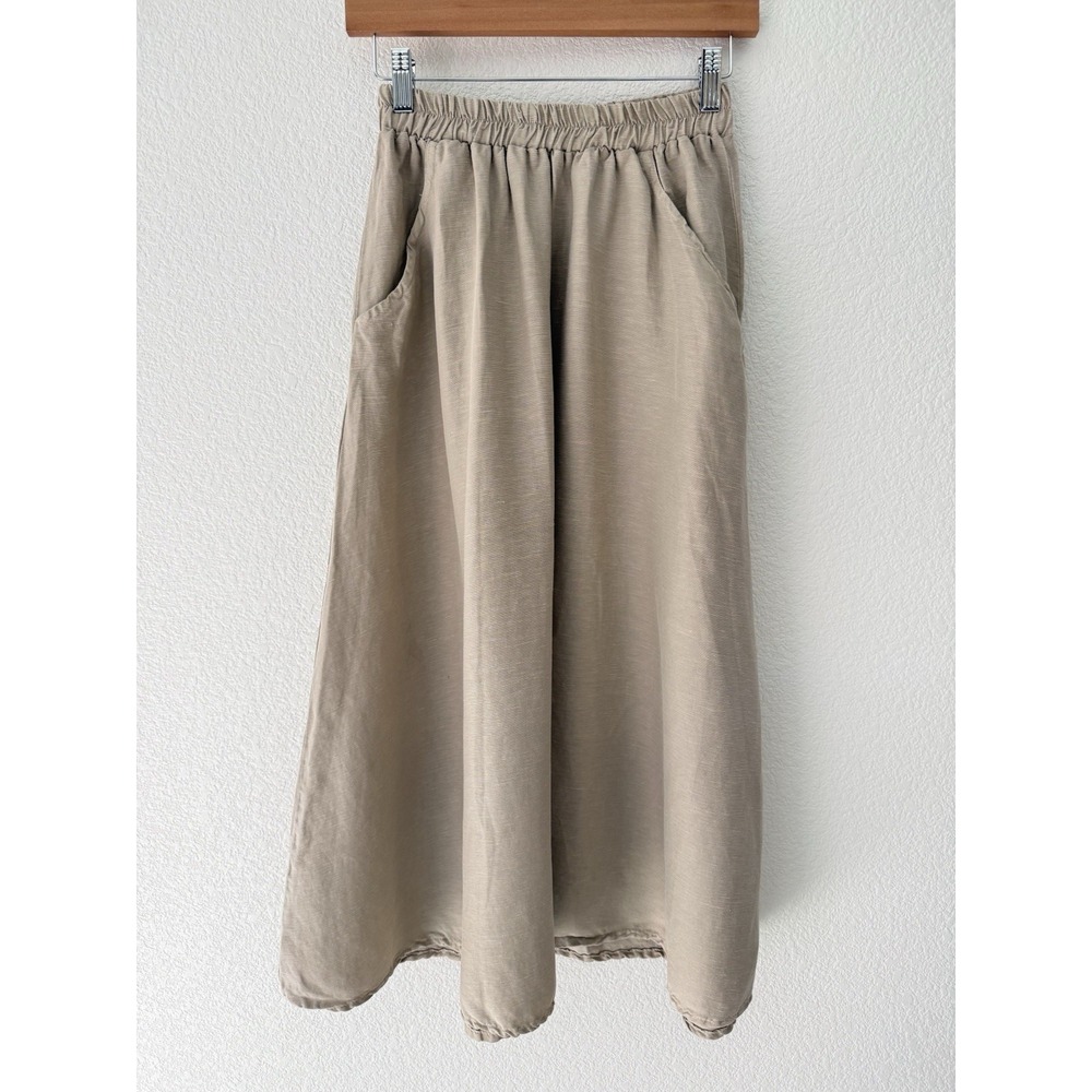 Curator SF Fawn Skirt XS Tan Beige Linen Blend Pockets Minimalist Capsule USA